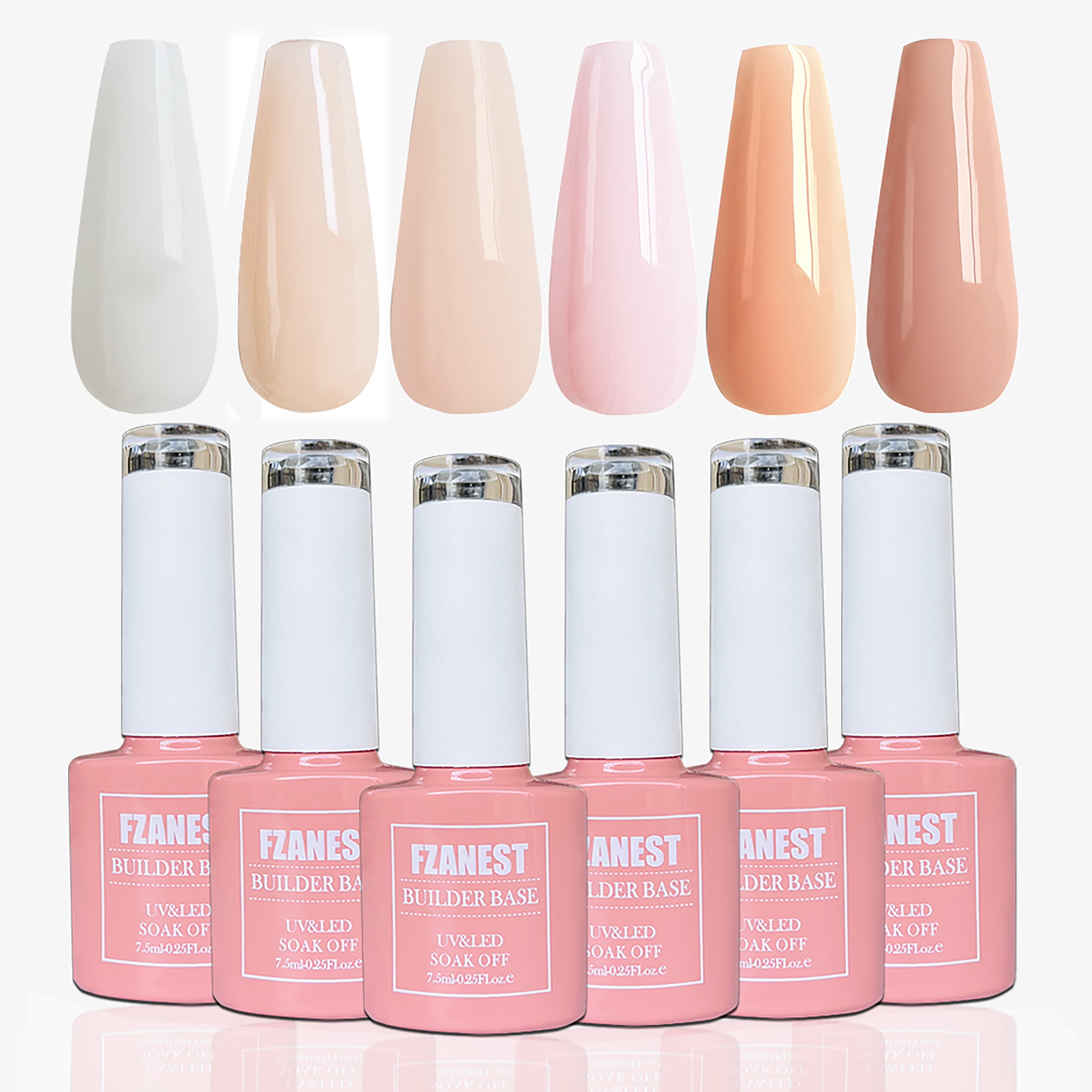 FZANEST Rubber Base Gel Polish for Nails Set,Builder Base Gel For Nails,Clear Sheer Natural Nude Color Gel Nail Polish,Elastic Rubber Base Coat,5 in 1 Extension/Enhance Gel Polish
