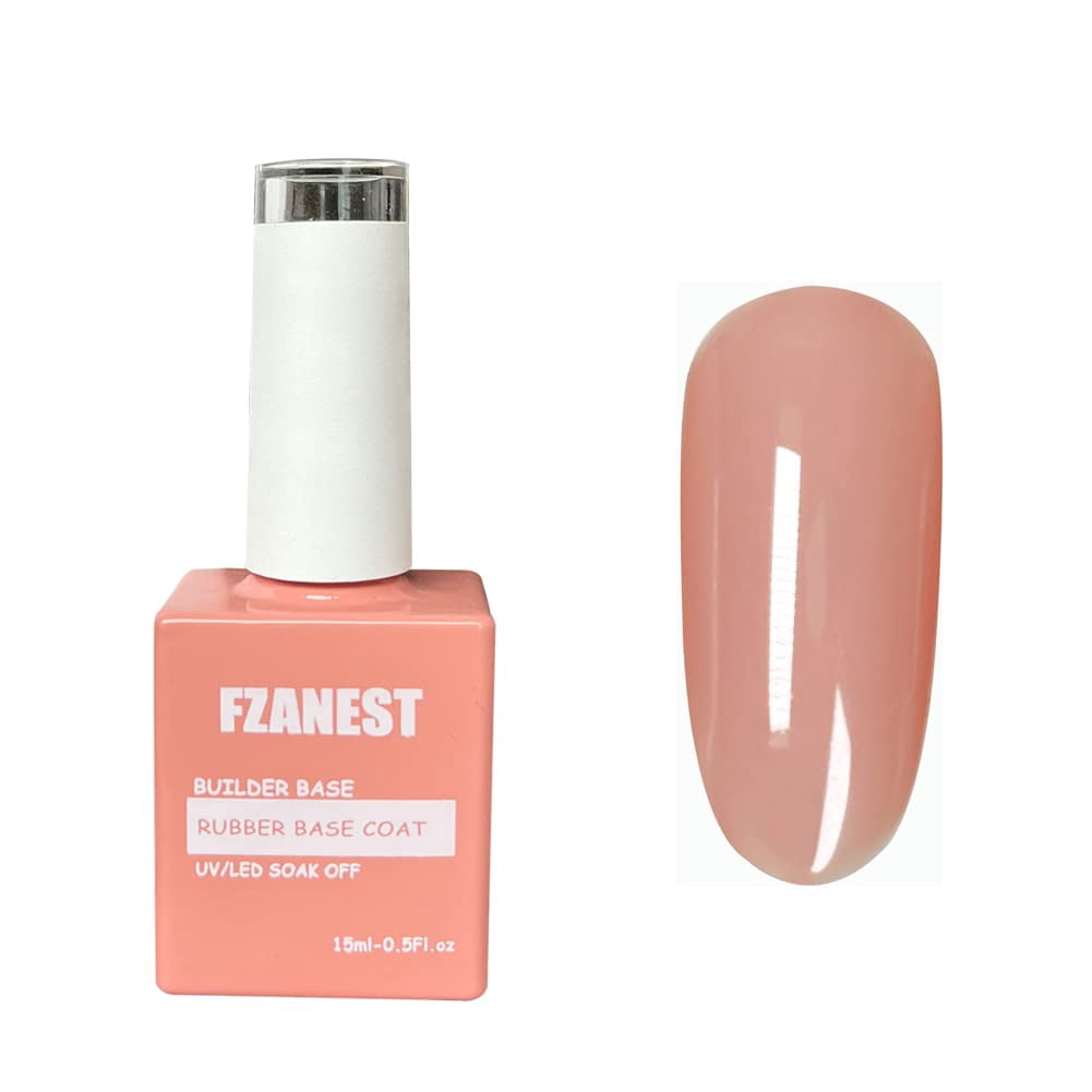 FZANEST Nude Rubber Base Gel Nail Polish, Builder in a Bottle Nail Strengthener Gel, Self-level Extension Fiber Gel, UV LED Base Coat