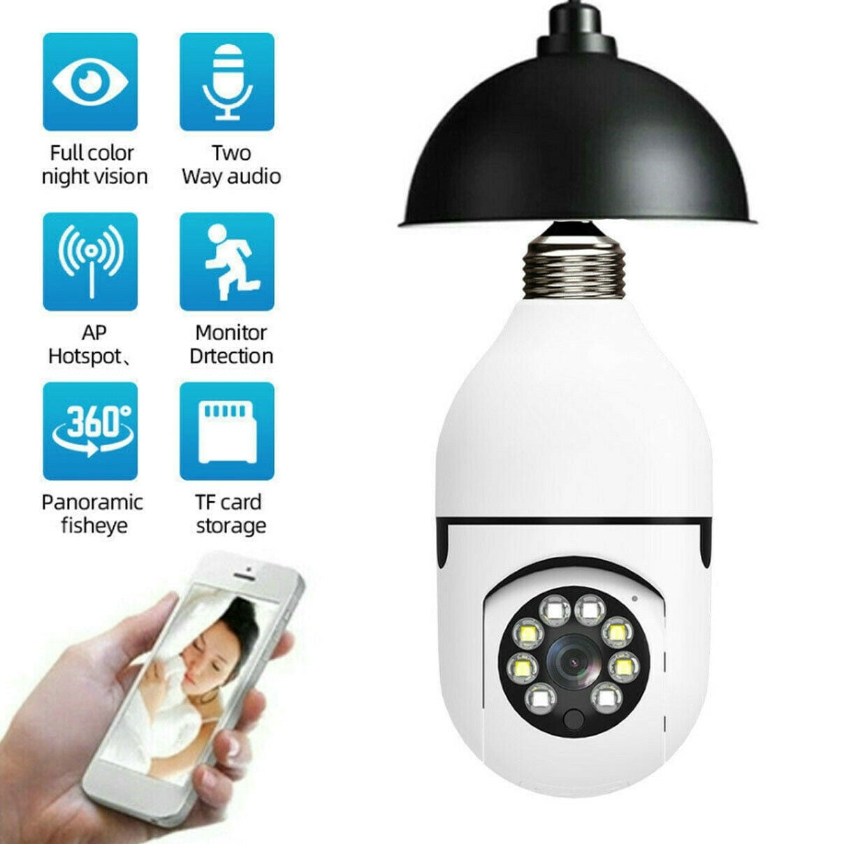 FZFLZDH 1080P WiFi Home Security Bulb Light Camera, E27 Wireless Surveillance Video Camera, 360 Degree Panoramic Baby Pet Monitor with Night Vision, Two-Way Audio, Motion Detection