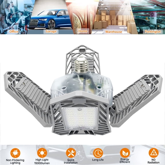 FZFLZDH 150w LED Garage Lights, Upgrade 15000LM Super Bright Deformable New Four Leaf Ceiling Illumination, 6500K Nature Light Trilights Lighting, Commercial Lights(White)