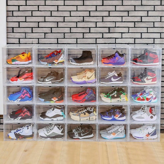 FZFLZDH 1Pcs Shoe Box, Shoe Storage Boxes Black Plastic Stackable, Shoe Organizer Containers with Lids for Women/Men