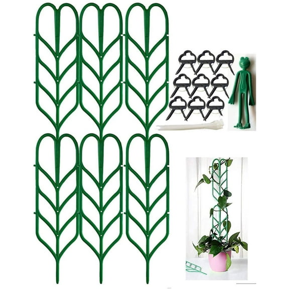 FZFLZDH 27 PCS Plastic Indoor Trellis for Potted Plants Green Stackable Leaf Shape Mini Climbing Plant Stakes DIY Flower Pot Support for Pea Vegetable Clematis, Green