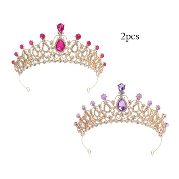 FZFLZDH 2PC Baroque Wedding Crowns Gold Rhinestone Bridal Crown and Tiara Crystal Bride Crown Prom Costume Party Hair Accessorise for Women and Girls