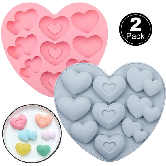 FZFLZDH 2PCS Heart Shape Silicone Molds, 3D 9 Holes Candy Chocolate Mold Baking Mold for Making Hot Chocolate Bomb, Cake, Jelly, Gummy, Mousse Dessert