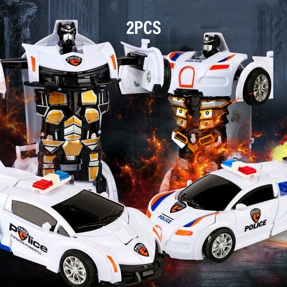 FZFLZDH 2Pcs Inertia Sliding Toy Car, Police Car Deformation Car Children's Toy Car,One Click Impact Deformed Toy Car, No Lights
