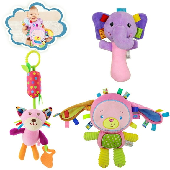 FZFLZDH 3PCS Baby Soft Hanging Toy - Baby Toys for 0, 3, 6, 9, 12 Months Animal Ring Plush Stroller Infant Car Bed Crib Travel Activity