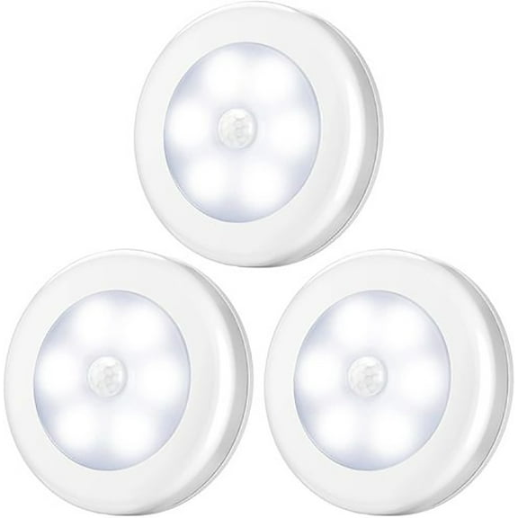 FZFLZDH 3Pcs Motion Sensor 6 LED Night Light USB Rechargeable Human Body Induction Round Night Lamp Magnetics Stick Children Lamp for Wall Bedside Wardrobe Stairs Cabinet Set (White)