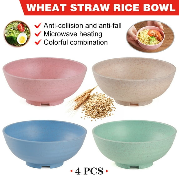 FZFLZDH 4 Pack Unbreakable Cereal Bowls, Lightweight Wheat Straw Bowl for Rice Noodle Soup Snack, Dishwasher & Microwave Safe - BPA Free Healthy for Kids Toddler & Adult (Small/Large)