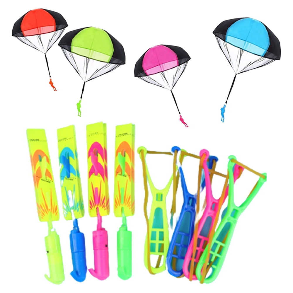 FZFLZDH 4PCS Parachute Toy+4 Pcs Slingshot Toy set, No Tangle Throw Throwing Parachute Men