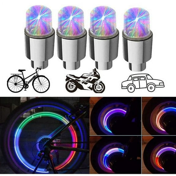 FZFLZDH 4 Pcs LED Wheel Lights Bike Tire Valve Stem Neon Light Bulb for Car Motorcycle Wheel Tyre Valve Dust Cap,Safety,Waterproof,Spoke Flash Lights Car Valve Stems Caps Accessories Bulb