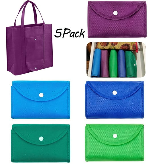 FZFLZDH 5 Pack Reusable Grocery Bags Set of 5 Lightweight Recycling Shopping Totes with Long Handle Durable Portable Shopper Baggies for Groceries Supermarket Gift (5 Assorted Colors )