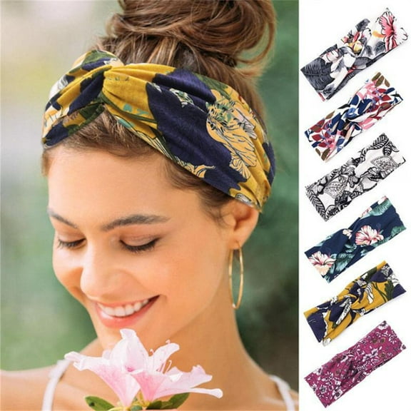 FZFLZDH 5 Pcs Boho Headbands Criss Cross Headband Headpiecce Bohemia Floal Style Head Wrap Hair Band Vintage Cotton Stylish Elastic Fabric Cotton Hairbands Fashion Hair Accessories for Women