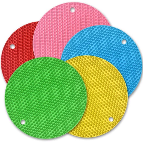 FZFLZDH 5pcs Silicone Kitchen Mats Non Slip Dish Drying Pot Mat Thick Trivet Coasters Round Honeycomb Texture Heat Resistant Pads Flexible for Home Kitchen Tools Tableware