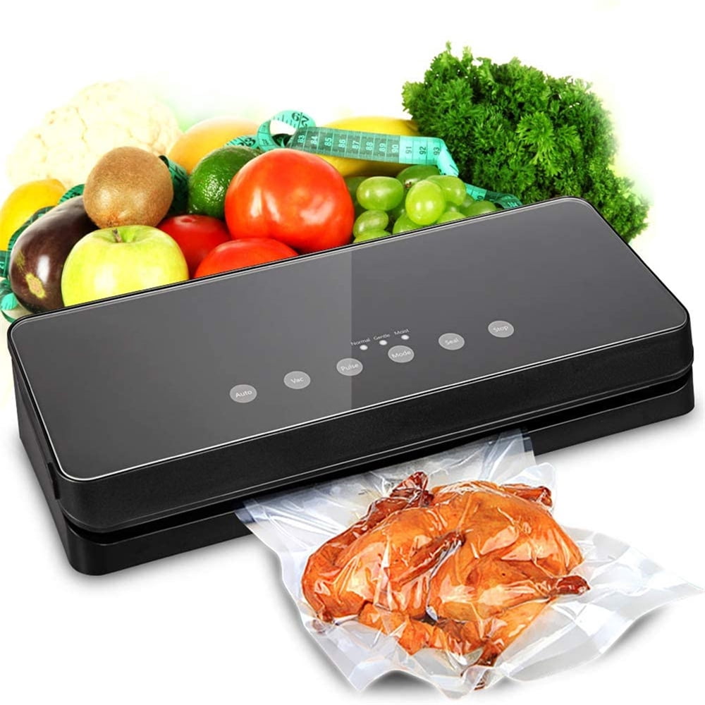 Vacuum Sealer, Automatic Food Sealer Machine for Food Savers w/Starter Kit|Led Indicator Lights|Easy to Clean|Dry & Moist Food Modes| Compact Design (Black)