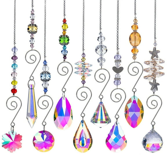 FZFLZDH 9 Pieces Sun Catchers Indoor Window Suncatcher Crystals Beads Rainbow Prism Balls Pendant Colorful Light Catcher Hanging Ornaments for Window Chandelier Office Home Garden Decor