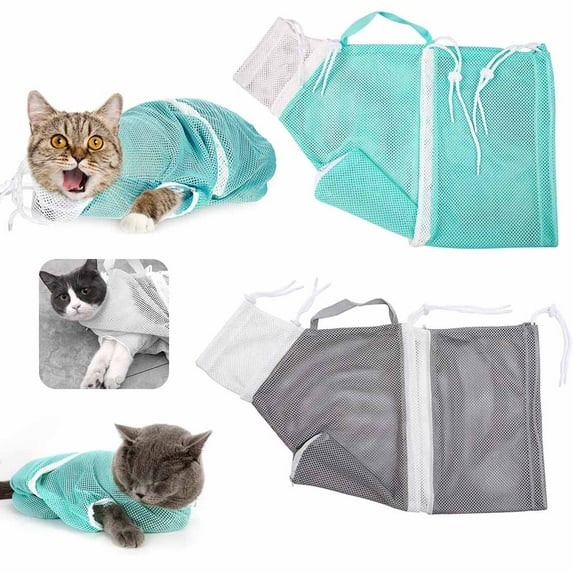 FZFLZDH Cat Shower Net Bag Anti-Bite and Anti-Scratch Drawstring Adjustable Breathable Restraint Bag Multifunctional Grooming Protective Bag For Pet Bathing, Nail Trimming