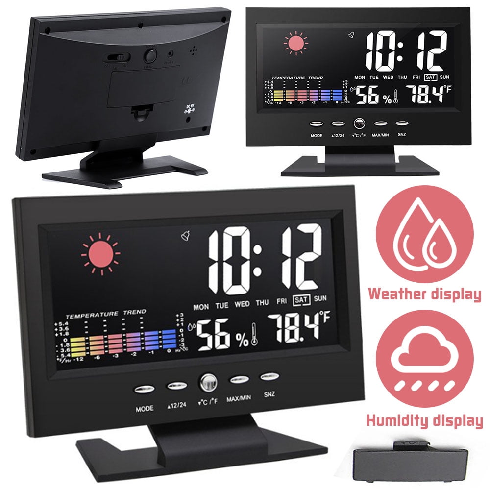 FZFLZDH Desktop Voice Control Alarm Clock LED Temperature and Humidity Monitor Digital Weather Station Calendar