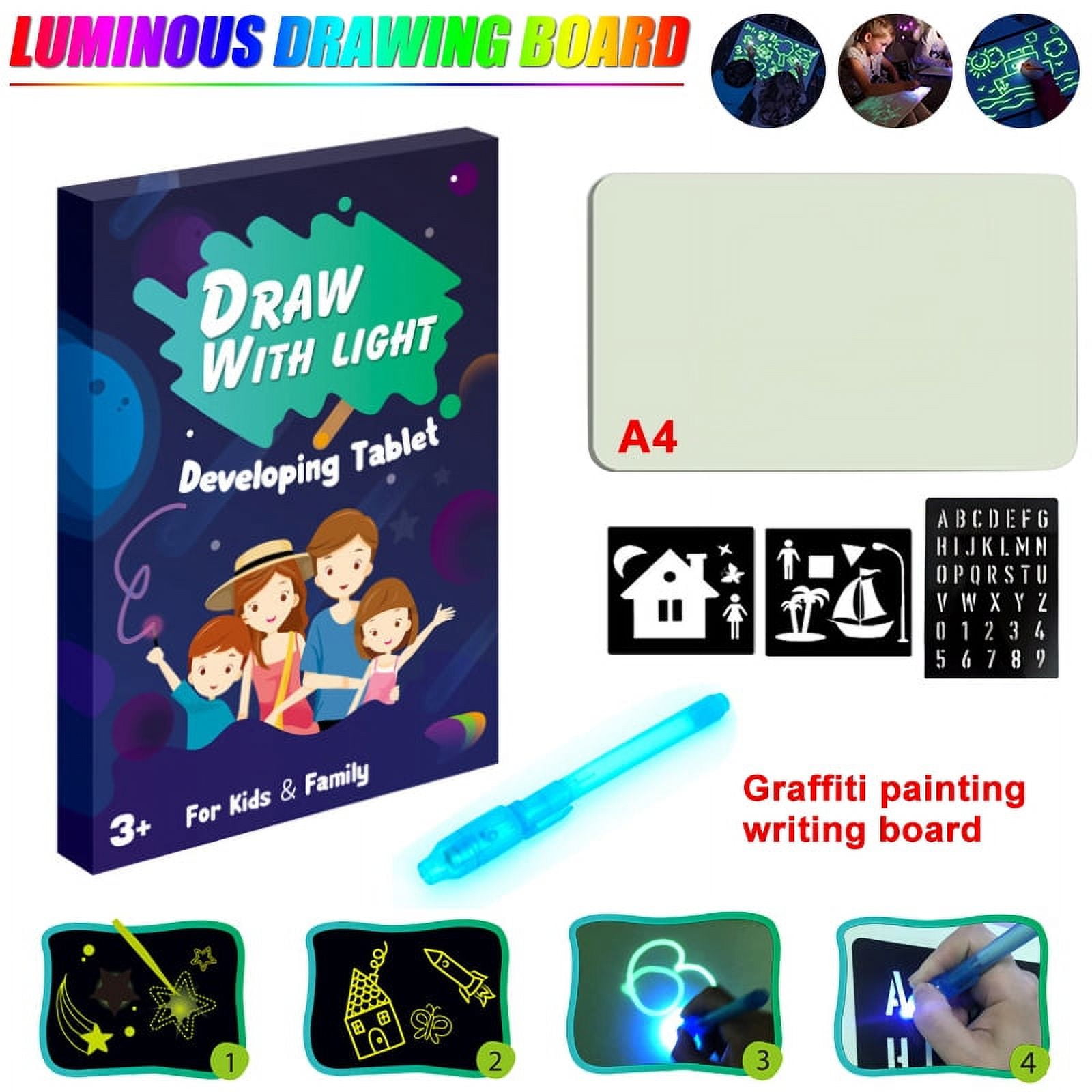 FZFLZDH Drawing Tablet Kid Light Fun Drawing Pad Luminescent Board Glow in  Dark Painting Developing Educational Toys Gifts for Toddlers Over 3 Years  Old-A4 