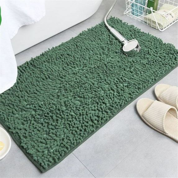 FZFLZDH Floor Mat, Solid Color Chenille Bedroom Kitchen Door Floor Mat Entrance Antislip Carpet Rug Dark Green/40*60CM