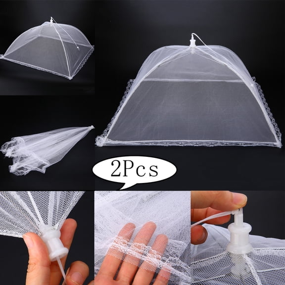 FZFLZDH Food Cover Mesh Food Tent, 16"x16", 2 Pack, White Nylon Covers, Pop-Up Umbrella Screen Tents, Patio Bug Net for Outdoor Camping, Picnics, Parties, BBQ, Collapsible and Reusable