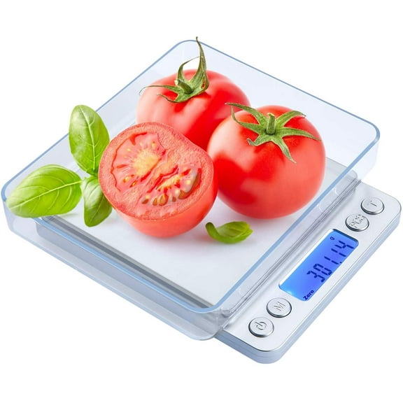 FZFLZDH Food Scale, 1.10lb Digital Kitchen Scale with 0.01g Precise Graduation, 2 Trays, 6 Units LCD Display Scale for Cooking/Baking in KG, G, oz, ml, and lb, Easy Clean Stainless Steel