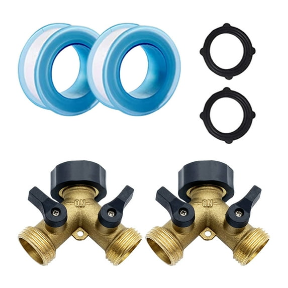 FZFLZDH Garden Hose Splitter 2 Way, Heavy Duty Brass Connector Tap Splitter, Y Splitter 2 Valves with 2 Extra Rubber Washers+2 waterproof sealing tape