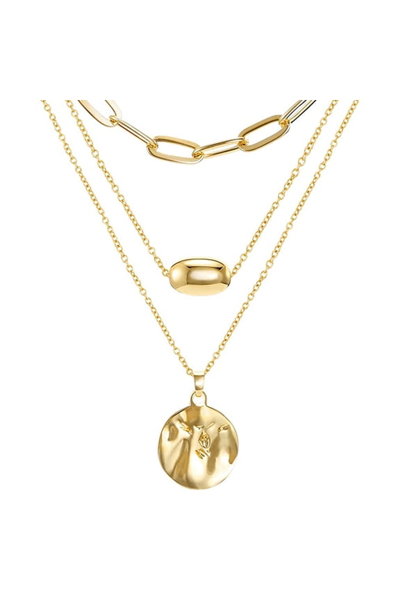 Gold Layered Pendant Necklace 3 Layer Choker Necklace Chain Pendant Costume Jewelry for Women