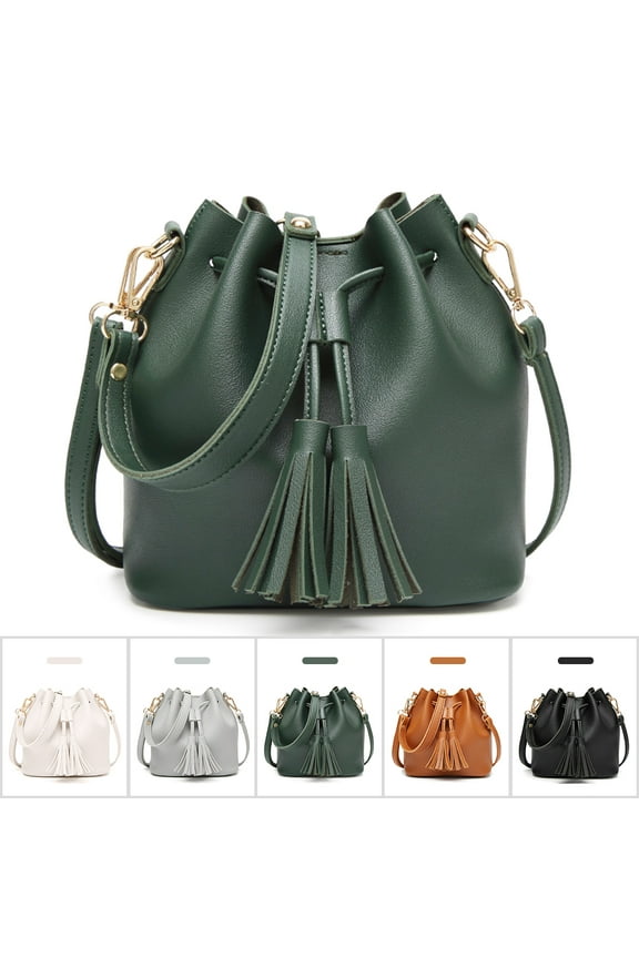 Handbags for Women, Shoulder Bags Leather Drawstring Long Strap Shoulder Purses Bags (Green)