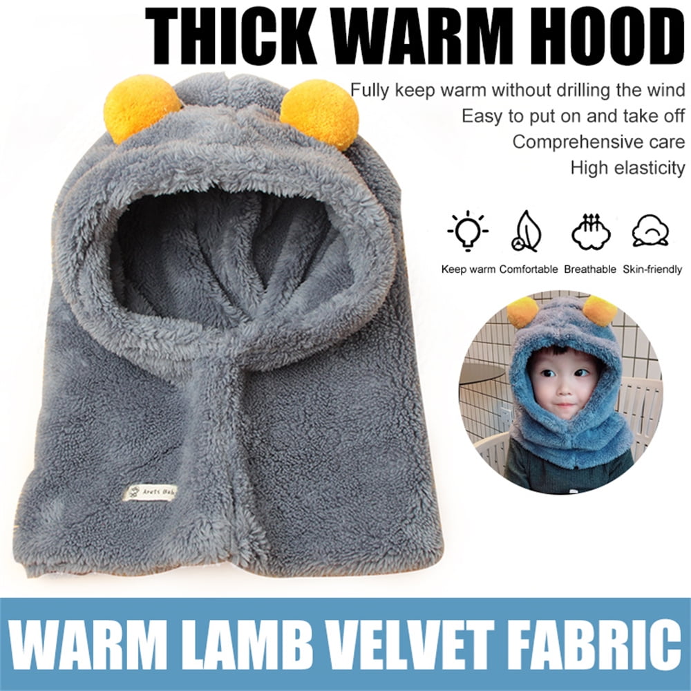 FZFLZDH Kids Face Mask Ski Mask Plush Neck Warmer Face Cover Winter Animal Hood Hat for Boys Girls - Blue and Average Size