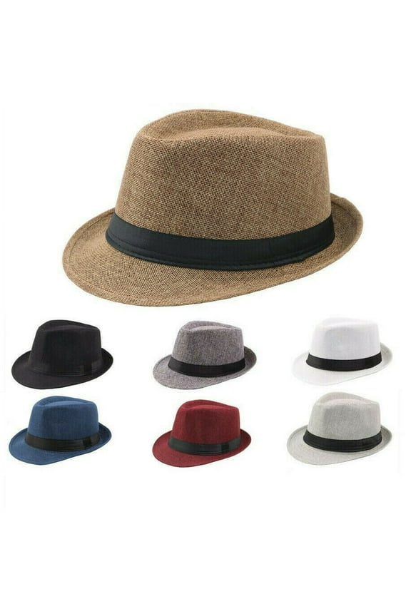 Men Women Straw Fedora Hat Trilby Cuban Sun Cap Panama Short Brim Floral Summer