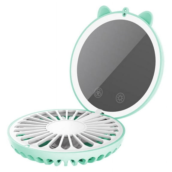 FZFLZDH Portable Mini Fan and Compact Mirror, Folding USB Rechargeable Cosmetic Air Cooled Fan (Green)
