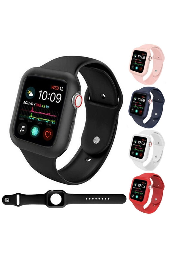 Silicone Watch Band Case Protect Cover Strap 42mm For Apple Watch Series 4 5 Black