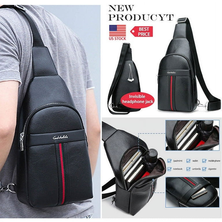 FZFLZDH Sling Bag, Leather Sling Bag Backpack Chest Pack