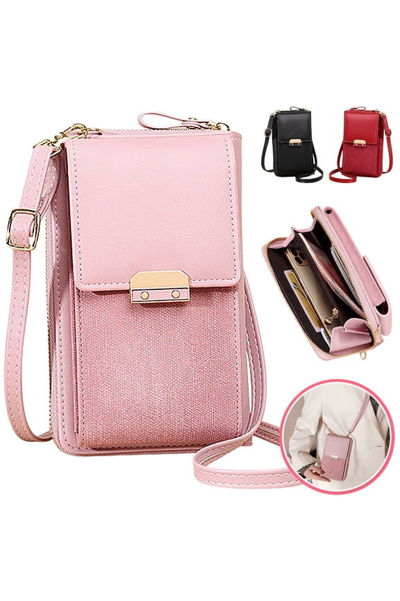 Small Crossbody Cell Phone Purse for Women, Mini Messenger Shoulder Bag Wallet with Credit Card Slots, Adjustable Cell Phone Bag Fits for iPhone 11 Pro Max XR XS X Galaxy Huawei, Pink