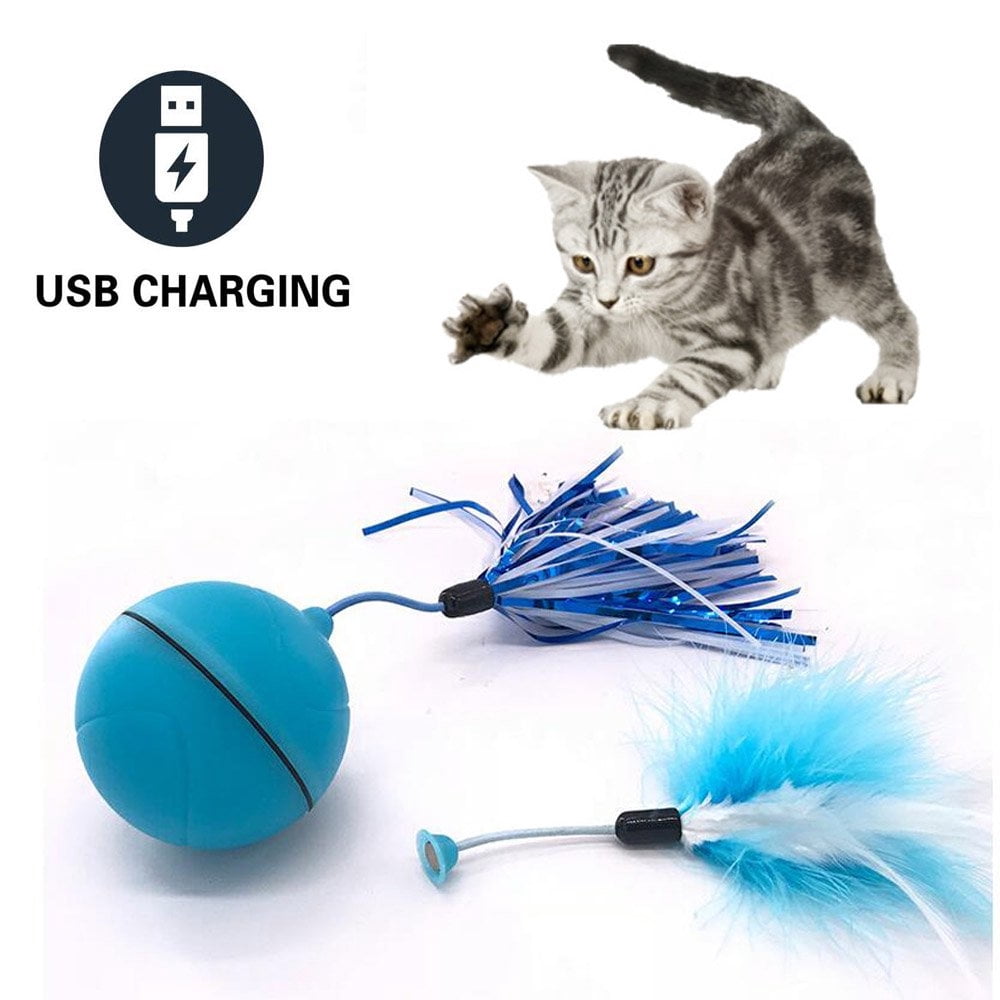 FZFLZDH Smart Interactive Cat Toy - Newest Version 360 Degree Self Rotating Ball, USB Rechargeable Pet Toy, Build-in Spinning Led Light