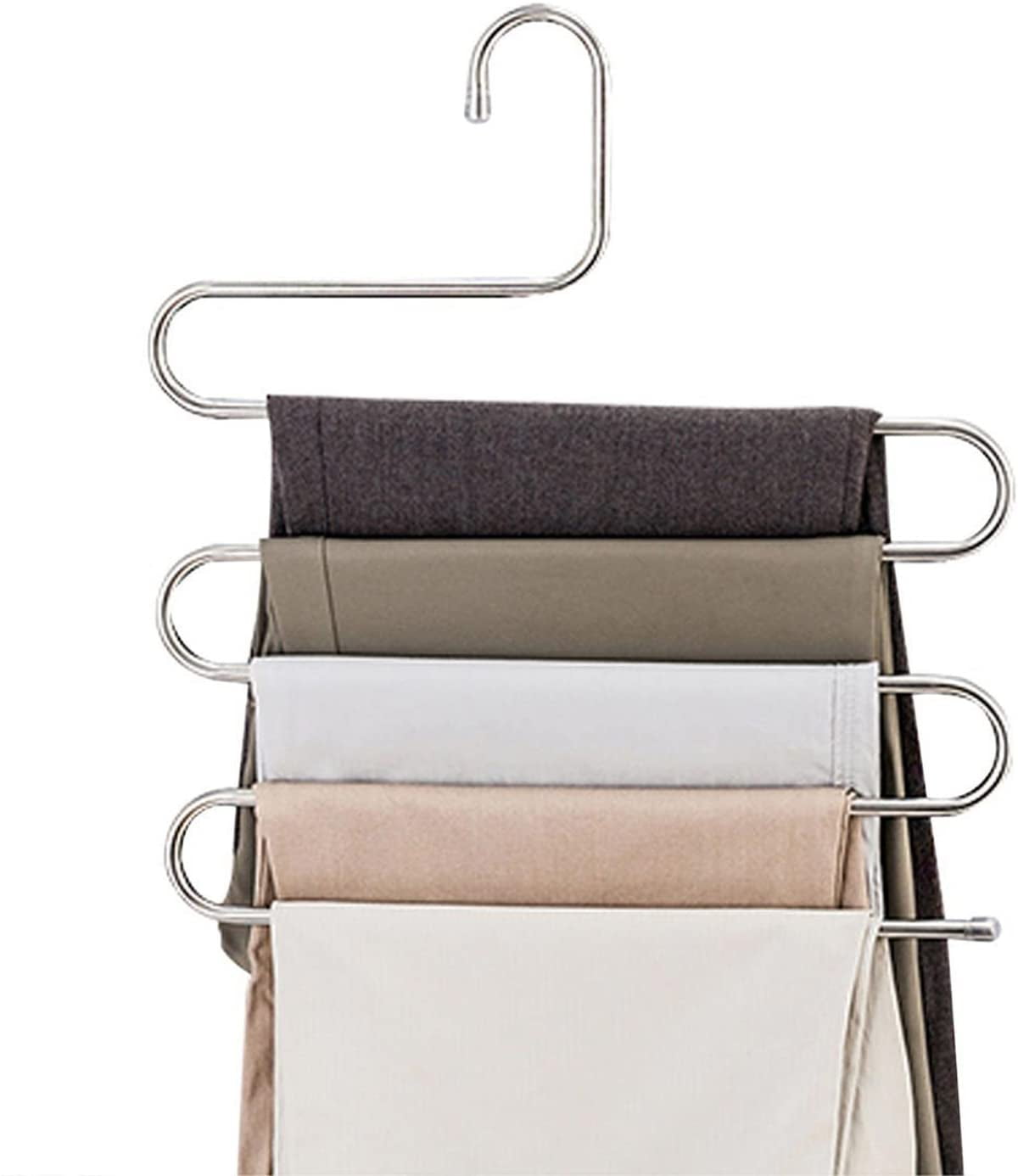 FZFLZDH Space Saving Pants Hanger Multi-Layer S-Style Jeans Trouser Hanger Closet Stainless Steel Rack Space Saver for Tie Scarf Jeans Clothes-Silver