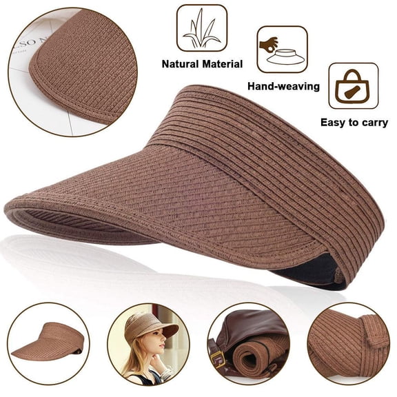 FZFLZDH Sun Visor Hats, Wide Brim Beach Hat Roll-up Golf Straw Sun Hat Packable Foldable Summer Beach Hat for Women (Brown)