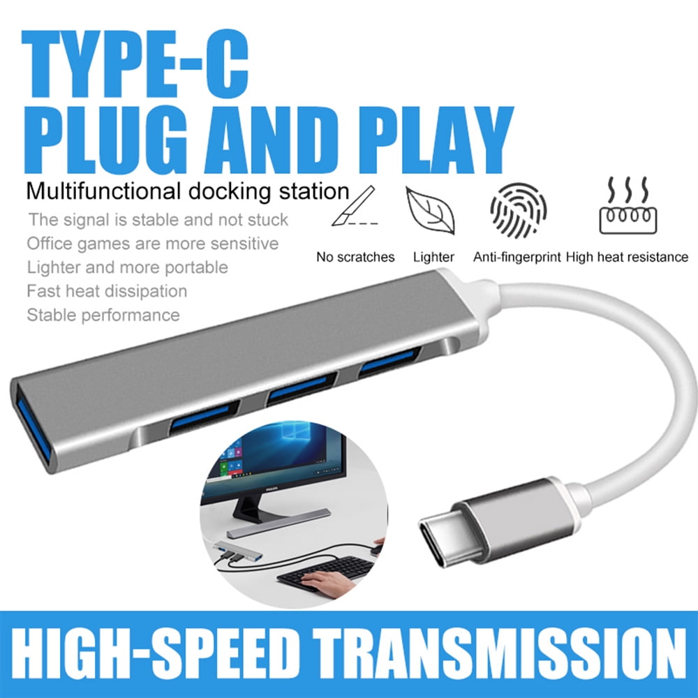FZFLZDH USB-C to 4-port USB 3.0 Hub with HD Output Port Convert USB ...