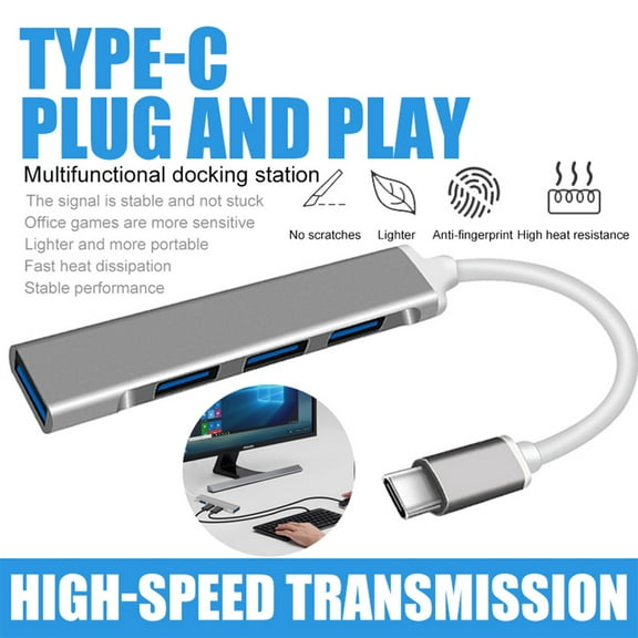 FZFLZDH USB-C to 4-port USB 3.0 Hub with HD Output Port Convert USB Type-C Port into 4 SuperSpeed USB 3.0 Ports and 1 4K HD Output Port for MacBook / MacBook Pro / Chromebook Pixel Silver