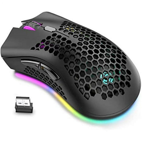 FZFLZDH Wireless Lightweight Gaming Mouse, Ultralight Honeycomb Mice with RGB Backlit, 7 Button, Adjustable DPI, USB Receiver, 2.4G Wireless Rechargeable Ergonomic Optical Sensor Mouse for PC Mac