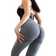 thumbnail image 1 of FZFLZDH Womens Seamless Butt Lift Leggings High Waisted Yoga Pants Ribbed Workout Slimming Tights Purple/L, 1 of 5