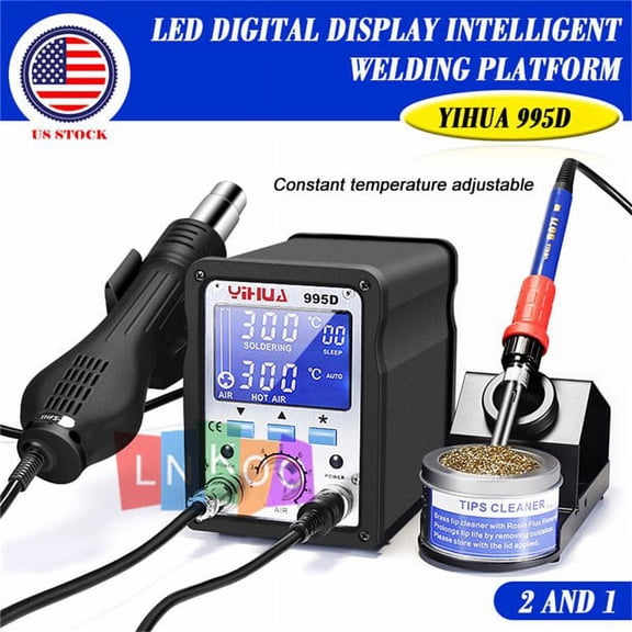 FZFLZDH YIHUA 995D 110V Rework Station 2 in 1 60W Solder Station Hot Air Gun+ Parts Set