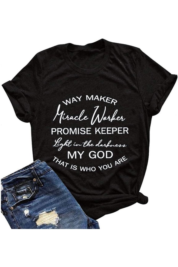 FZLYE Womens Way Maker Miracle Worker Promise Keeper Light in The Darkness My God T-Shirt Tank Graphic Tees Tops