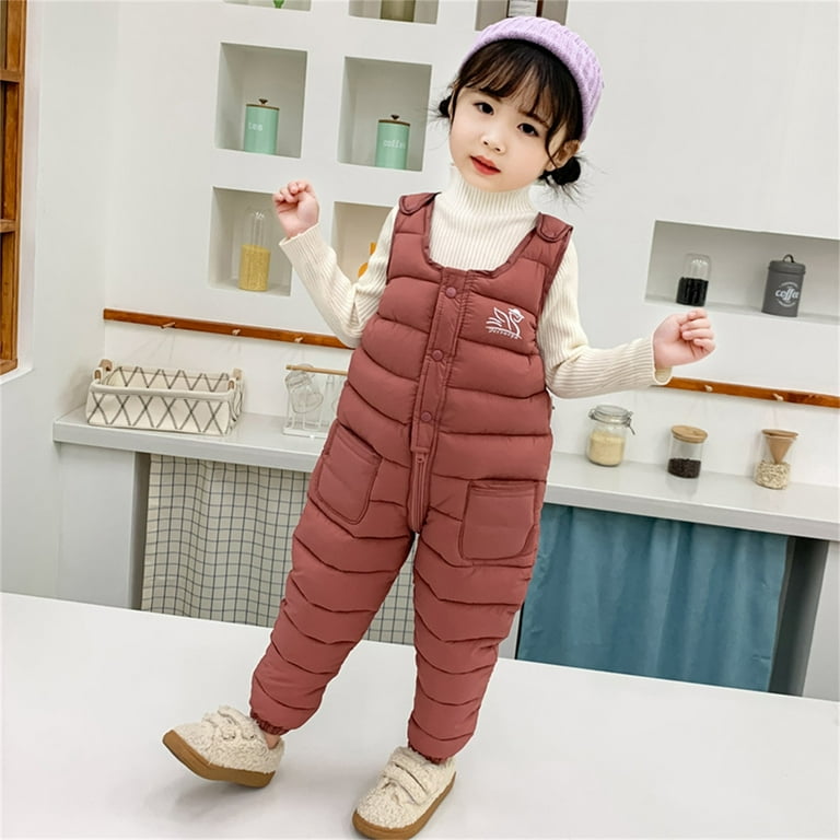 FZM Christmas Child Kids Toddler Toddler Baby Boys Girls Sleeveless Solid  Jumpsuit Cotton Wadded Suspender Ski Bib Pants Overalls Trousers Outfit
