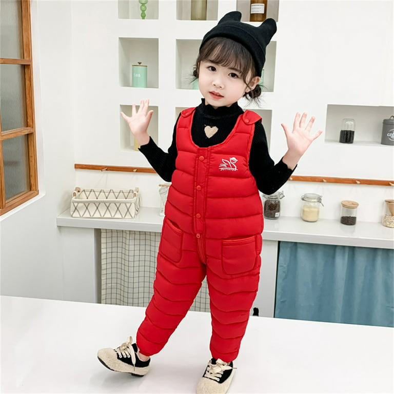 FZM Christmas Child Kids Toddler Toddler Baby Boys Girls Sleeveless Solid  Jumpsuit Cotton Wadded Suspender Ski Bib Pants Overalls Trousers Outfit  Clothes 