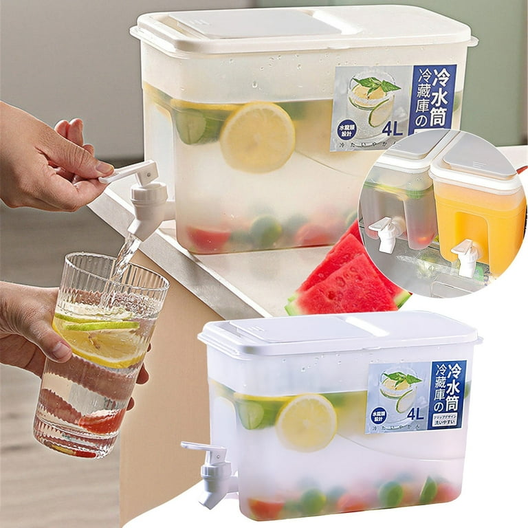 Fzm Organization and Storage 4L Drink Dispenser Refrigerator Beverage Dispenser Cold Kettle with Removable Filter Plate Spigot Fruit Teapot Lemonade