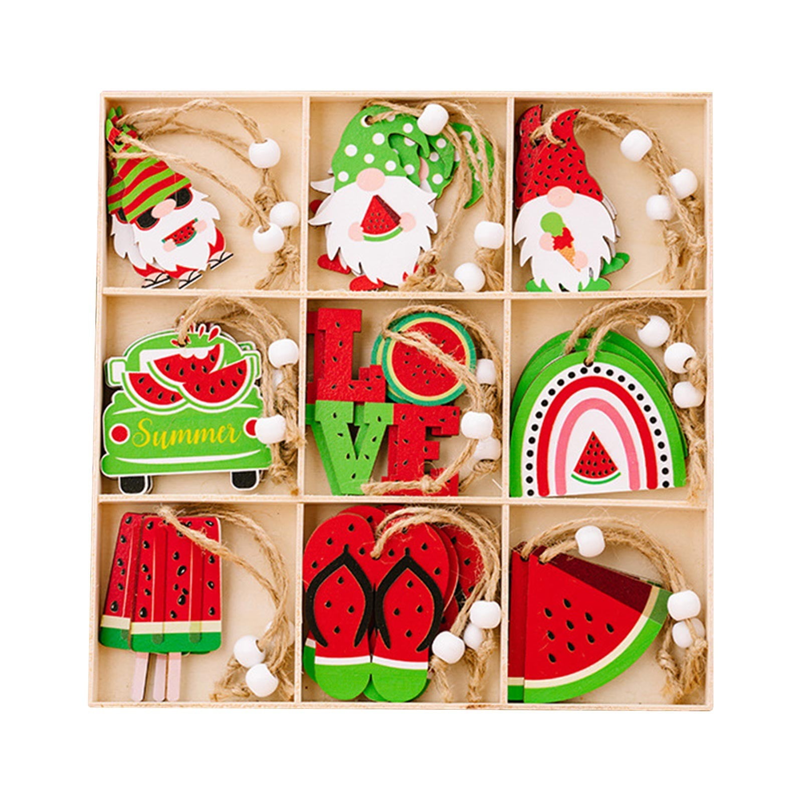 Fzm Ornaments 27pcs Summer Decoration Wooden Pendant Watermelon 