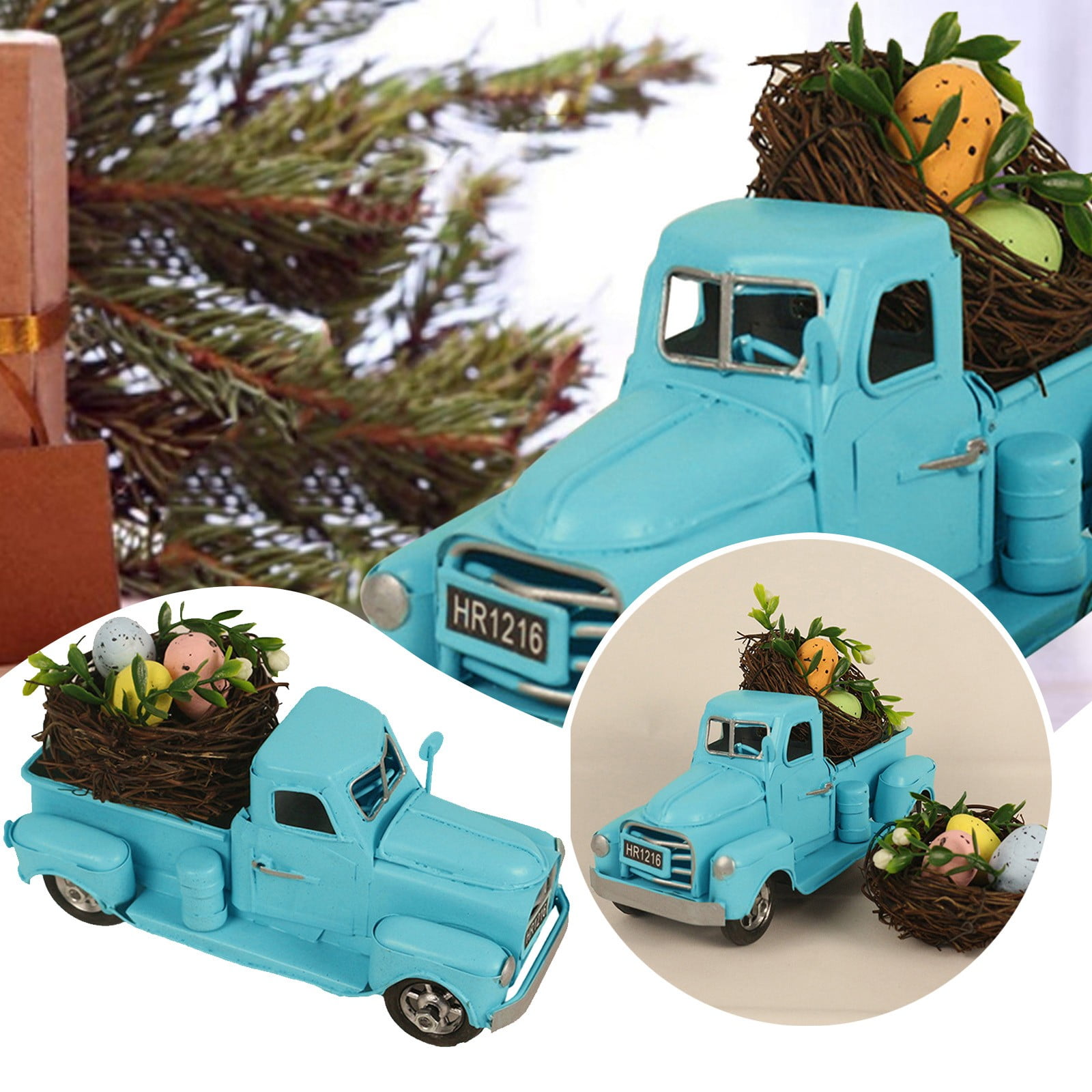 FZM Room Decor Vintage Blue Truck Decor Farmhouse Blue Truck Spring