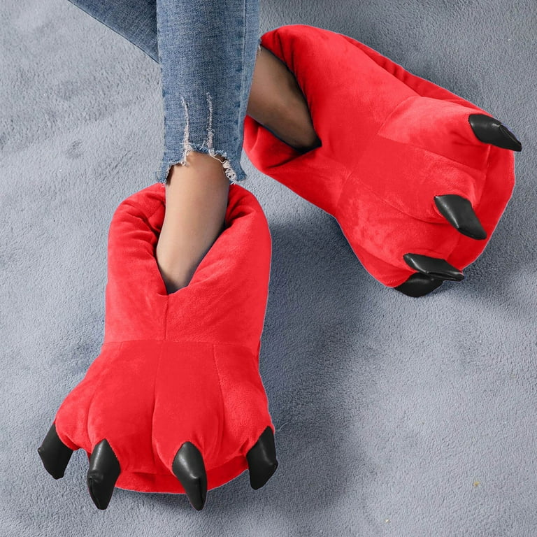 FZM Slippers Fashion Home Slippers Tiger Dinosaur Cute Cartoon Warm Home Cute Cute Plush Toy Slippers Red 6.5