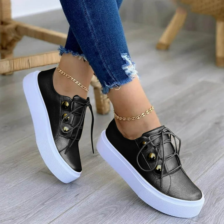 FZM Women shoes Comfortable Casual Leather Women's Solid Color Strap Flat  Sneakers Fashion Women's casual shoes 